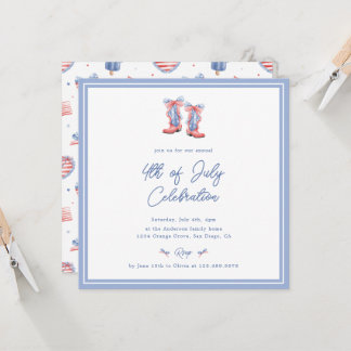 Preppy Watercolor Bows 4th Of July Invitation Karte