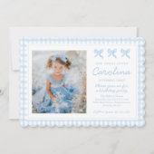 Preppy Watercolor Bows Gingham Custom Foto Einladung (Vorderseite)