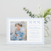 Preppy Watercolor Bows Gingham Custom Foto Einladung (Stehend Vorderseite)