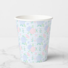 Preppy Watercolor Floral Gingham Birthday Pappbecher