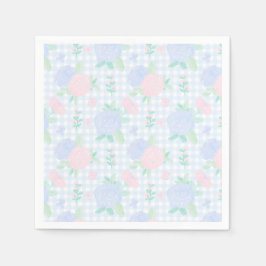 Preppy Watercolor Floral Gingham Birthday Serviette