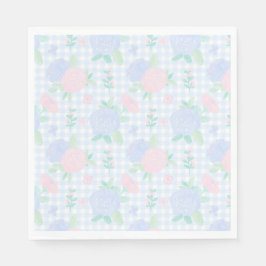 Preppy Watercolor Floral Gingham Birthday Serviette