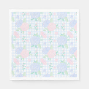 Preppy Watercolor Floral Gingham Birthday Serviette