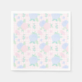 Preppy Watercolor Floral Gingham Birthday Serviette