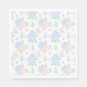 Preppy Watercolor Floral Gingham Birthday Serviette