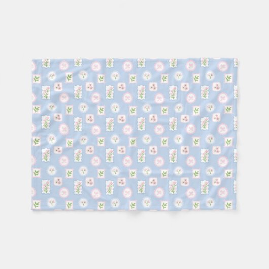Preppy watercolor floral grandmillennial fleecedecke (Vorderseite (Horizontal))