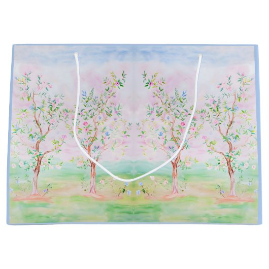 Preppy Watercolor Hübsch Chinoiserie Blau Große Geschenktüte (Vorderseite)