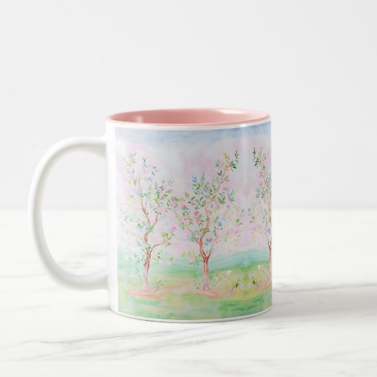 Preppy Watercolor Hübsch Chinoiserie Pink Zweifarbige Tasse (Links)