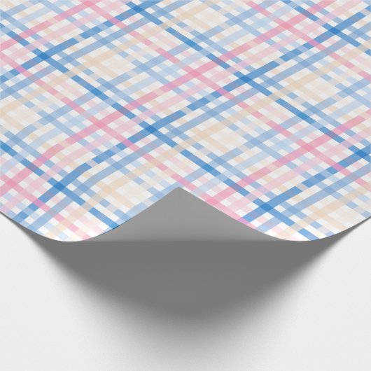 Preppy Watercolor Pastel Gingham kariertes Party Geschenkpapier (Ecke)