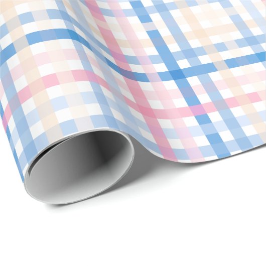 Preppy Watercolor Pastel Gingham kariertes Party Geschenkpapier (Rolleneckpunkt)