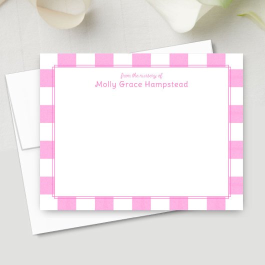 Preppy Watercolor Pink Stripes Baby Girl Vielen Da Mitteilungskarte