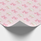 Preppy Watercolor Seashells auf Pink Gingham Geschenkpapier (Ecke)