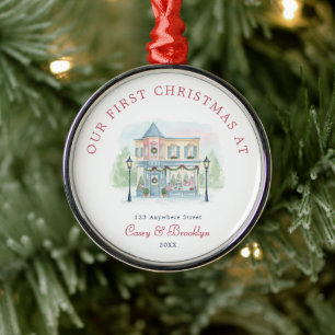 Preppy Watercolor Unser erstes Weihnachten bei Ornament Aus Metall