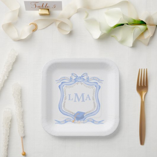 Preppy Wedgewood Monogram Abschluss Pappteller (Hochzeit)