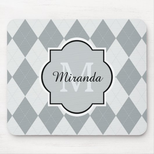 Preppy weiche graue Rauten-Girly Monogramm und Mousepad (Vorne)