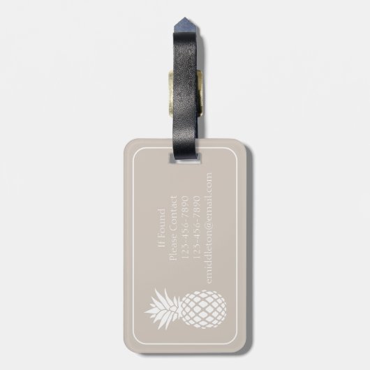 Preppy White Pineape auf Beige Gepäckanhänger (Rückseite vertikal)