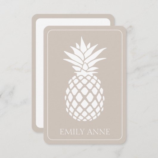 Preppy White Pineape auf Beige Mitteilungskarte (Vorne/Hinten)