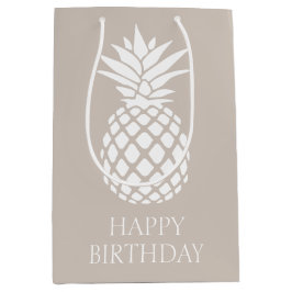 Preppy White Pineape auf Beige Mittlere Geschenktüte