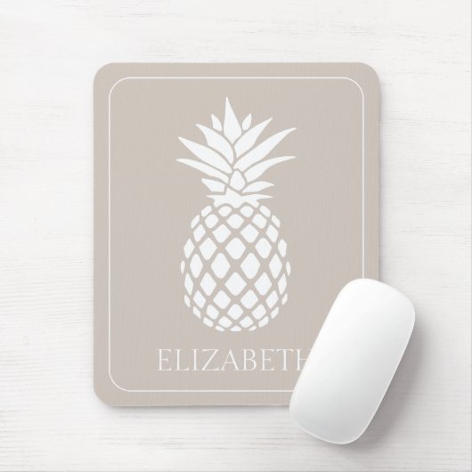 Preppy White Pineape auf Beige Mousepad (Mit Mouse)