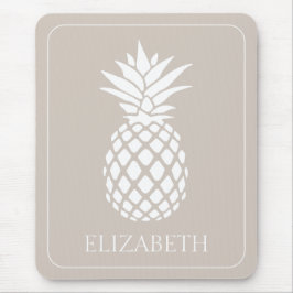 Preppy White Pineape auf Beige Mousepad