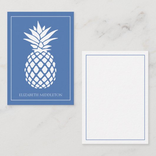 Preppy White Pineapple on Blue Mitteilungskarte (Vorne/Hinten)