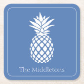 Preppy White Pineapple on Blue Rechteckiger Pappuntersetzer (Vorderseite)