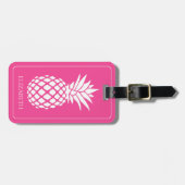 Preppy White Pineapple on Pink Gepäckanhänger (Vorderseite horizontal)