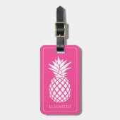 Preppy White Pineapple on Pink Gepäckanhänger (Vorderseite vertikal)