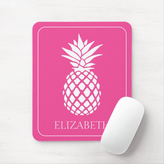 Preppy White Pineapple on Pink Mousepad (Mit Mouse)