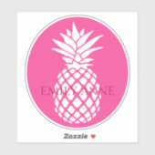 Preppy White Pineapple on Pink Personalized Aufkleber (Blatt)