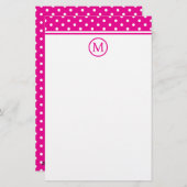Preppy White Polka Dots auf hellrosa Monogramm Briefpapier (Vorne/Hinten)