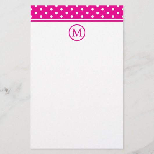 Preppy White Polka Dots auf hellrosa Monogramm Briefpapier (Vorderseite)