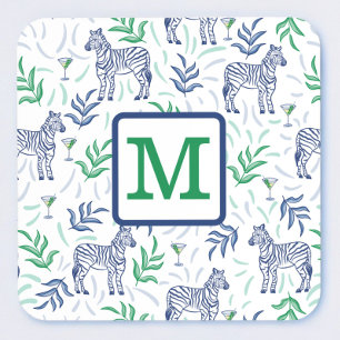 Preppy White Zebra Martinis Green Monogram Getränkeuntersetzer