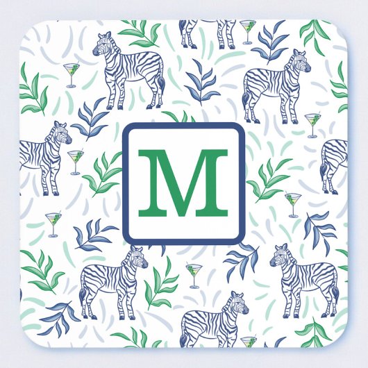 Preppy White Zebra Martinis Green Monogram Getränkeuntersetzer