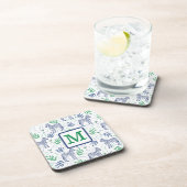 Preppy White Zebra Martinis Green Monogram Getränkeuntersetzer (Rechte Seite)