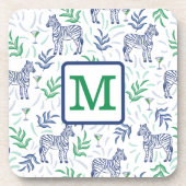 Preppy White Zebra Martinis Green Monogram Getränkeuntersetzer (Vorderseite)