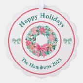 Preppy Wreath Bows Weihnachts Foto Ornament Card (Vorderseite)