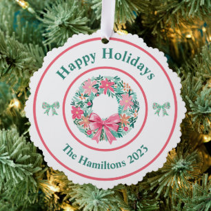 Preppy Wreath Bows Weihnachts Foto Ornament Card Karte