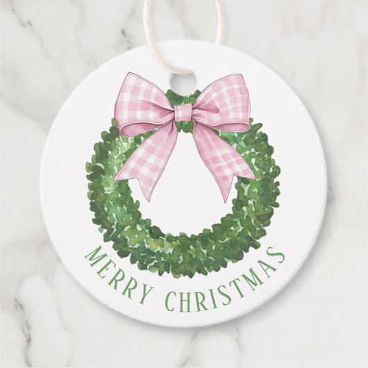 Preppy Wreath mit Pink Gingham Bow Geschenkanhänger (Vorderseite)