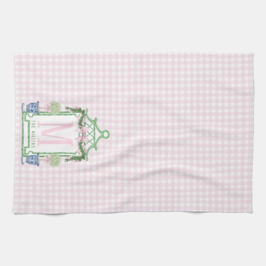 Preppy Wreath mit Pink Gingham Bow Geschirrtuch (Horizontal)