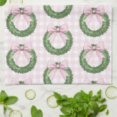 Preppy Wreath mit Pink Gingham Bow Geschirrtuch (Gefaltet)