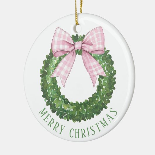 Preppy Wreath mit Pink Gingham Bow Keramik Ornament (Links)
