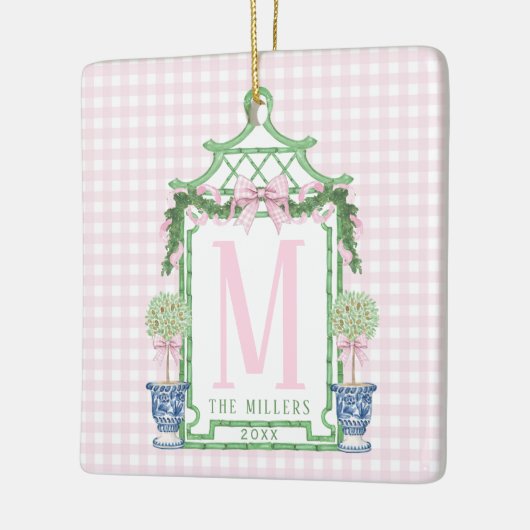 Preppy Wreath mit Pink Gingham Bow Keramikornament (Links)