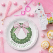 Preppy Wreath mit Pink Gingham Bow Pappteller (Party)