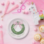Preppy Wreath mit Pink Gingham Bow Pappteller (Party)
