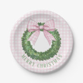 Preppy Wreath mit Pink Gingham Bow Pappteller (Vorderseite)