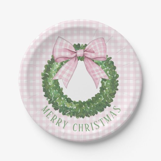 Preppy Wreath mit Pink Gingham Bow Pappteller (Vorderseite)