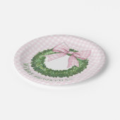 Preppy Wreath mit Pink Gingham Bow Pappteller (Schrägansicht)