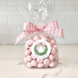 Preppy Wreath mit Pink Gingham Bow Runder Aufkleber