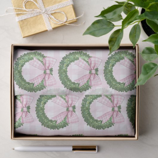 Preppy Wreath mit Pink Gingham Bow Seidenpapier (Geschenk)